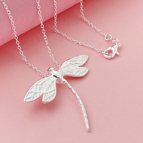 Dragonfly Pendant Necklace Silver Insect Choker 2