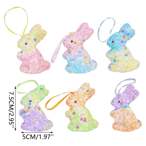 Easter Bunny Ornaments 6-Piece Foam Hanging Decor 2