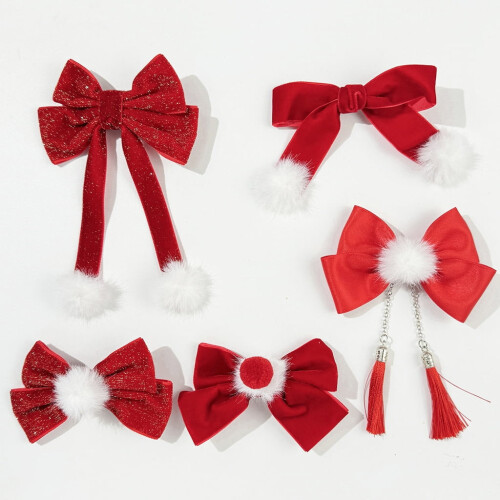 Κλιπ μαλλιών Pompoms για την Πρωτοχρονιά Barrette Sweet Christmas Flat Clip Φουρκέτα 2