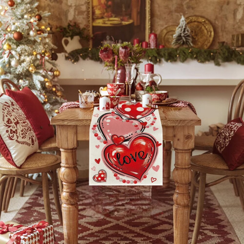 Τραπεζομάντιλο Love Hearts για την Ημέρα του Αγίου Βαλεντίνου, 13x72", Διακόσμηση 2