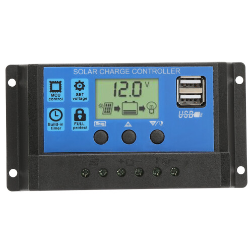 Smart Solar Battery Controller With LCD Interface PWM Charging Dual USB Ports12V24V Auto Detection Comprehensive Safety Protocols