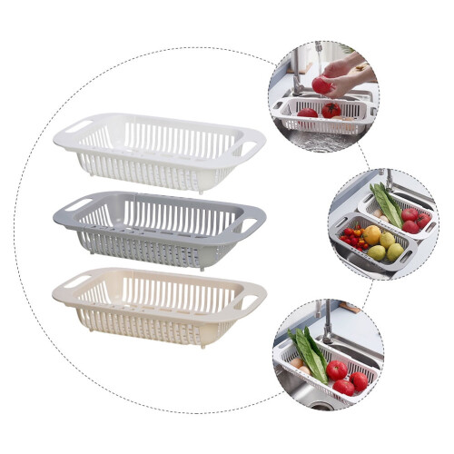 Passoire d'évier extensible grise, lot de 3, longueur réglable de 34,5 à 45 cm 1