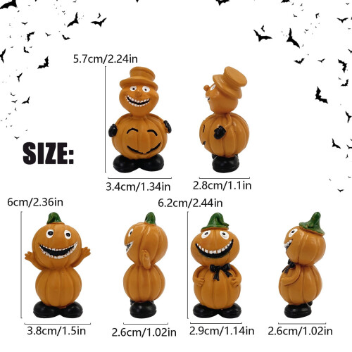 Halloween mini pompoenfiguurtjes van hars, 6 stuks 2
