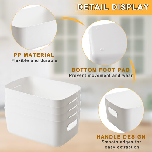 White Plastic Storage Box (20x14x7 cm), 4-Pack Organizer Crate for Kitchen, Bathroom & Wardrobe 2