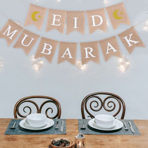 Linen Eid Mubarak Hanging Banner Set 2
