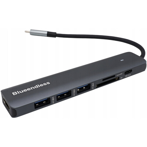Estação de acoplamento Tipo C 7 em 1 com conversor de hub USB 3.0 4K HD 1