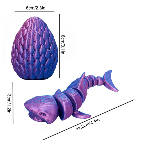 3D Printed Shark with Egg, Mini 3D Printed Animals, 3D Dragon Eggs with Shark,Mini Prefilled Eggs 2