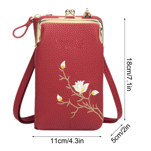 Mini Bolsa Transversal Vertical Feminina para Celular – Fecho de Clipe, 17,8 x 10,2 x 5 cm, Vinho, Compatível com iPhone e Android 1