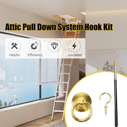 Elegant Attic Ladder Hook Replacement Set with Telescoping Extension and Rod 1