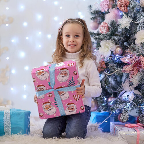 Ρολό χαρτιού περιτυλίγματος WarmHaven Pink Santa – Σχεδιασμός με ποικίλους τόνους 1