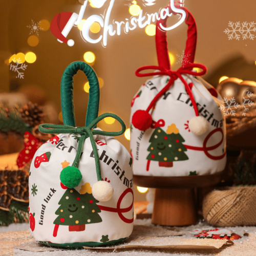 Sacolas de presente com cordão e laço, com estampa natalina – para doces, biscoitos e brinquedos; compatíveis com caixas de embalagem da Apple. 2