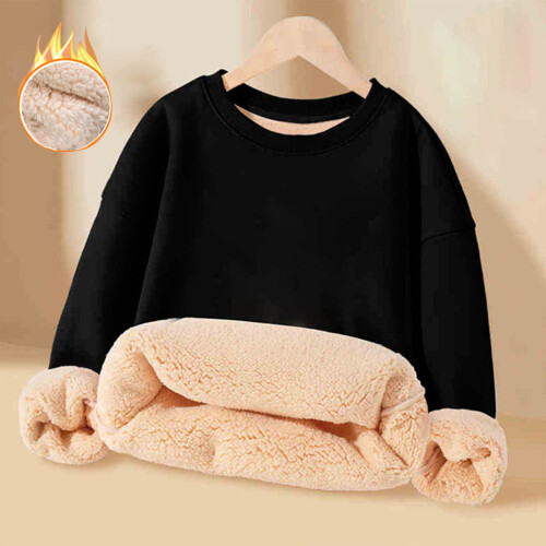 Fleece sweatshirt med sherpafor til piger, sort, 13-14 år 1