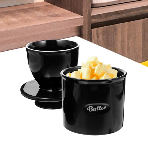 Reusable Ceramic Butter Keeper Black for Kitchen and Restaurant Use 2