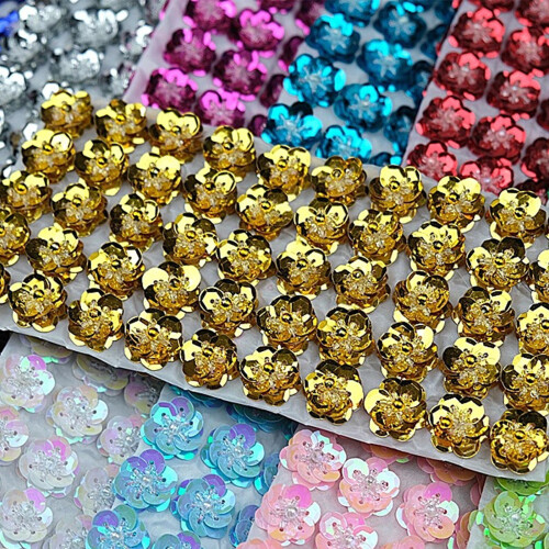 Sequin Flowers Flat Back Iron-On Patches 2cm 100Pcs 2