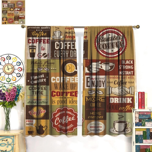 Vintage Coffee Kitchen Curtains 2 Panels 42x54 inch 2