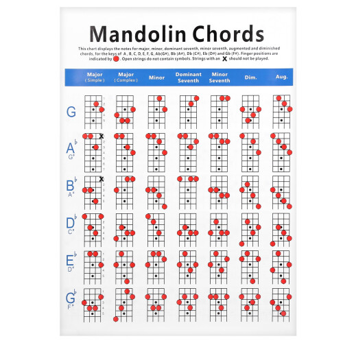 Practical Mandolin Chord Chart Fretboard Notes Coated Paper For Beginners Adults 1