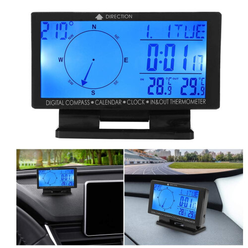 Car Electronic Compass Clock Thermometer Calendar Blue Backlight Digital Display 2