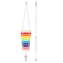Natural Wooden Material Bird Cage Accessories Chicken Xylophone Toy Suspensible Wood Xylophone Toy Bird Entertainment Toys Pecking Toy With Metal