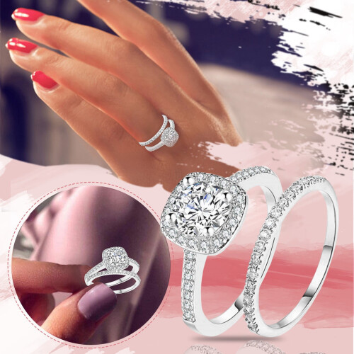Δαχτυλίδι Moissanite & CZ από ασήμι 925 για γυναίκες – Σετ γάμου, αρραβώνων, νυφικού, 1