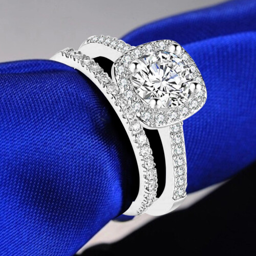 Δαχτυλίδι Moissanite & CZ από ασήμι 925 για γυναίκες – Σετ γάμου, αρραβώνων, νυφικού, 2
