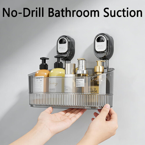 No-Drill Bathroom Suction Storage Box – Heavy Duty, High Capacity, Bottom Drainage, Easy Remove, Secure Suction, Wide Open Design 1