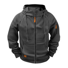 Veste à capuche décontractée pour homme, manches longues, fermeture éclair, gris foncé, taille XXL
