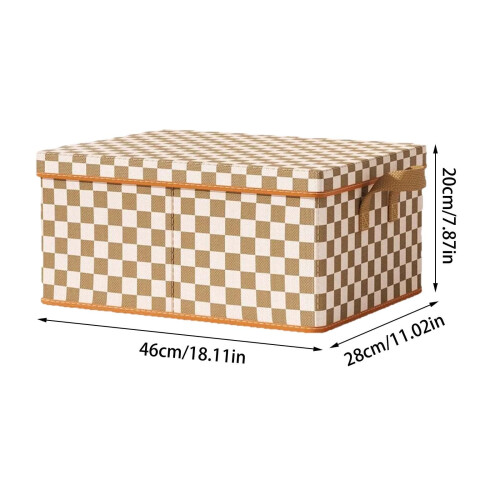 Fabric Storage Box with Lid, Brown/White Square Cloth Bin for Clothes, Foldable Wardrobe Organizer 2