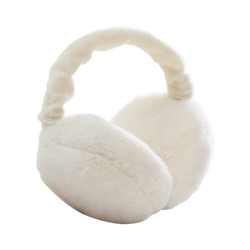 Warm Winter Earmuff Soft Plush Foldable Windproof Thicken Ear Fluffy Solid Color Elastic Ear Cover Head Accessory Beige 1