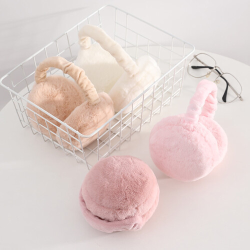 Warm Winter Earmuff Soft Plush Foldable Windproof Thicken Ear Fluffy Solid Color Elastic Ear Cover Head Accessory Beige 2