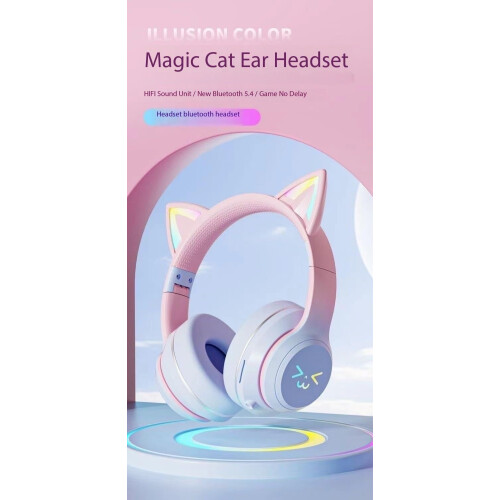 Foldable Cat Ear Bluetooth Headphones with LED Breathing Lights, Compatible with iPhone, iPad, Android, Tablets – Kids, Study, Online Classes, Back 2