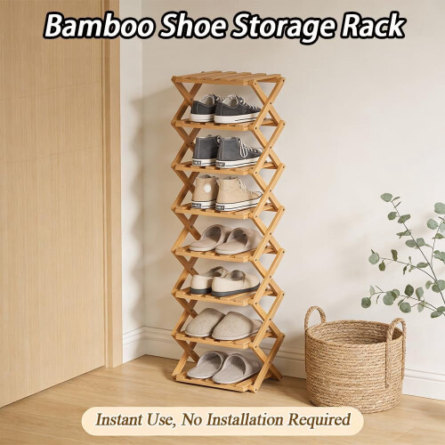 Sapateira de bambu com 9 níveis, dobrável e vertical. 1