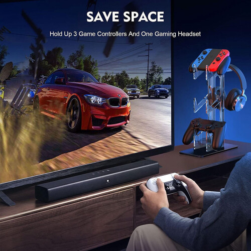 Supporto per controller di gioco a 3 livelli – Supporto universale per Switch, Xbox, PS5/PS4, cuffie e display in acrilico, supporto da scrivania, 2