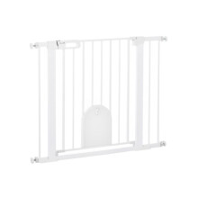 Dog Gate with Cat Flap Pet Safety Gate Barrier, Stair Pressure Fit, Auto Close, Double Locking for Doorways Hallways 75-103 cm White