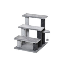 3-step Pet Stairs with Scratching Posts, Platforms, Toy Ball, Grey