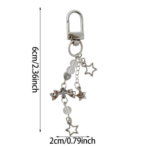 Pingente de celular com estrela e laço prateados de 12 cm (4,72 polegadas) – Elegante pingente removível para celular 1