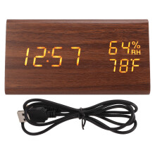 Modern LED Alarm Clock With Wooden Structure, Triangular Wood Shape Digital Time Display With12/24Hour Format Adjustable Brightness Sound