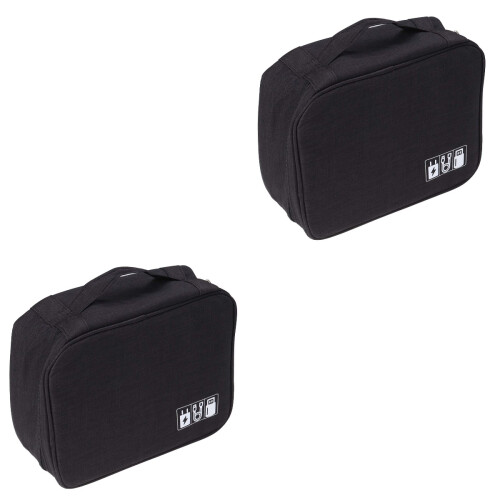 2Pcs Travel Pouch for Small Electronics Waterproof Black Organizer 2