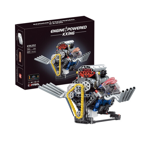 Kit de construcție V8Engine, model de motor de înaltă simulare cu lumini LED, controlat prin smartphone, proiect de învățare STEM, set de 1