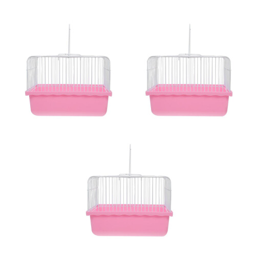 3Pièces Cage De Voyage Rose ABS Pour Perroquets Petits Animaux 2