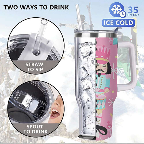 Pink Nutcracker Tumbler with Lid and Straw 2
