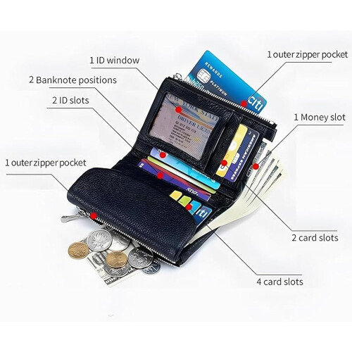 Pebble Leather Wallet RFID Blocking Slim Bifold 14+ Card 2