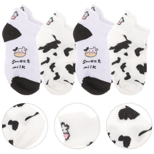 4 Pairs Lovely Cow Pattern Short Socks Creative Printing Socks Anklet Sock 1