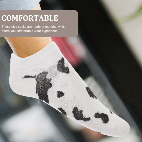 4 Pairs Lovely Cow Pattern Short Socks Creative Printing Socks Anklet Sock 2