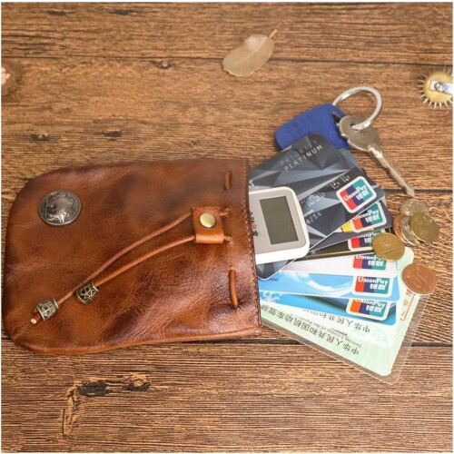 Cowhide Retro Storage Bag Handmade Leather Coin Purse Coffee 2