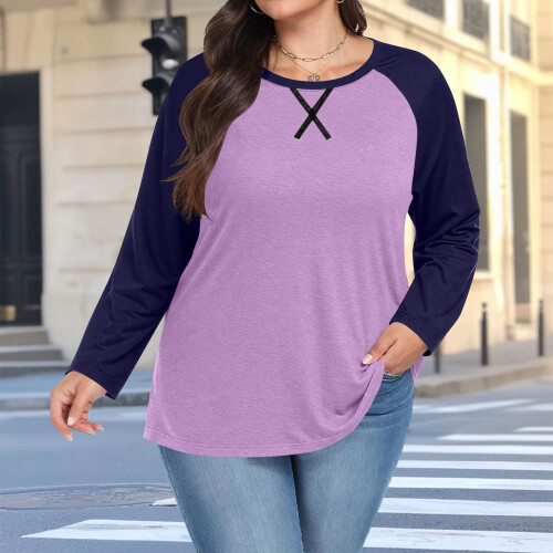 Damen Langarm-Raglan-Top, einfarbig, Übergröße 1