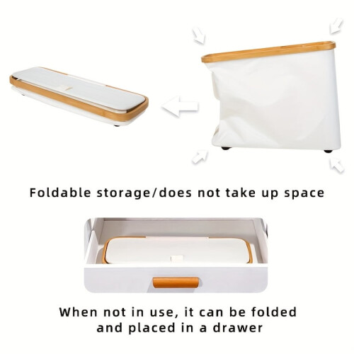 Bamboo Toilet Paper Holder with Lid Gray Fabric Foldable 2