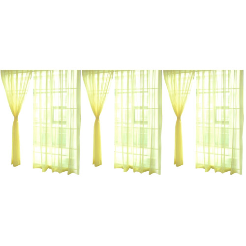 6Pcs Yellow Sheer Voile Curtains Window Screen Rod Decor 2