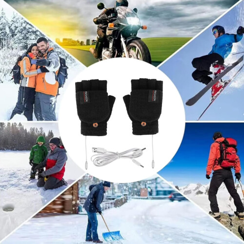 Θερμαινόμενα γάντια unisex χωρίς δάχτυλα, επαναφορτιζόμενα με USB στους 50C 2