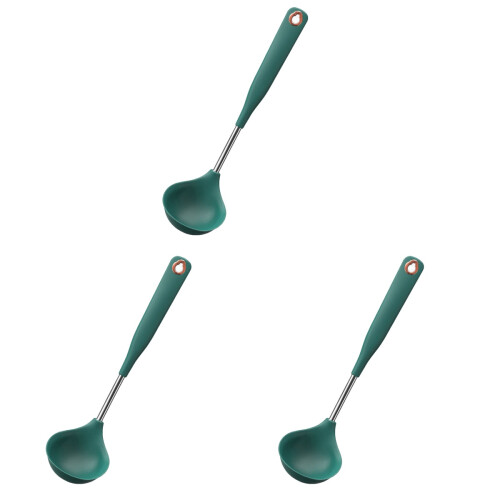 3Pcs Silicone Soup Ladles Long Handle Comfortable Kitchen Grip 1