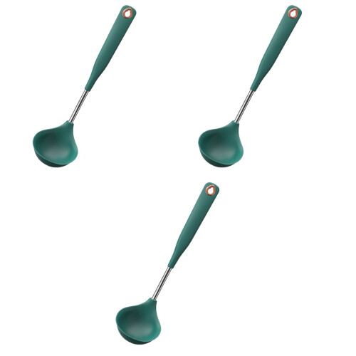 3Pcs Silicone Soup Ladles Long Handle Comfortable Kitchen Grip 2